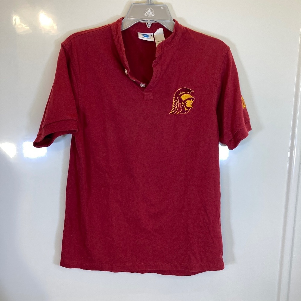 USC Trojans Henley Cardinal Embroidered Youth XL Short Sleeve Shirt - Picture 2 of 15